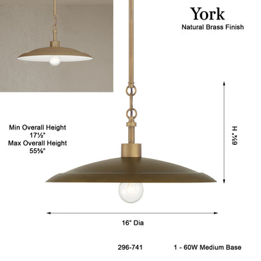 Minka Lavery York 16" 1 Light Pendant - 296 6
