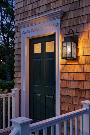 Norfield Sconce shown in the Matte Black finish with a Seedy shade - 9421P-H-BK-SDY 2