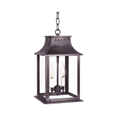Northeast Lantern 11312-LT2 Rockland Small Square Pagoda Hanging 2 Light Candelabra Sockets Clear Glass 36" Chain 11
