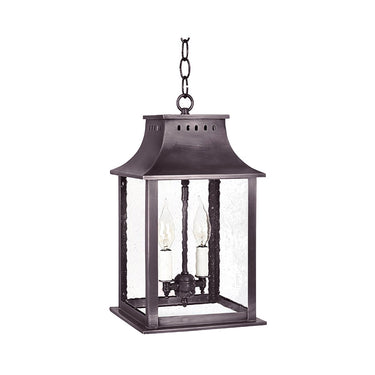 Northeast Lantern 11312-LT2 Rockland Small Square Pagoda Hanging 2 Light Candelabra Sockets Clear Glass 36" Chain 12