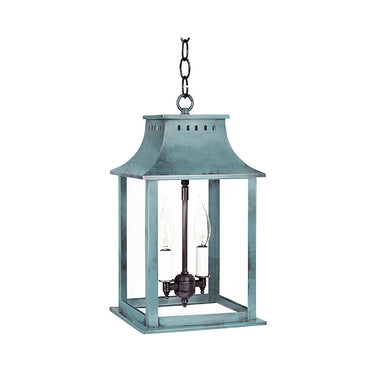 Northeast Lantern 11312-LT2 Rockland Small Square Pagoda Hanging 2 Light Candelabra Sockets Clear Glass 36" Chain 13