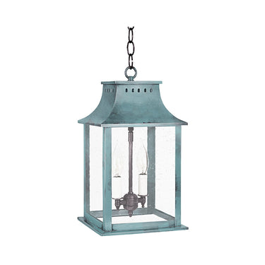 Northeast Lantern 11312-LT2 Rockland Small Square Pagoda Hanging 2 Light Candelabra Sockets Clear Glass 36" Chain 14