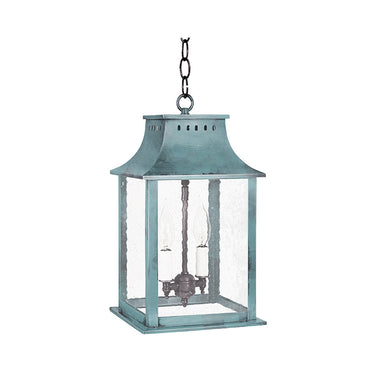 Northeast Lantern 11312-LT2 Rockland Small Square Pagoda Hanging 2 Light Candelabra Sockets Clear Glass 36" Chain 15