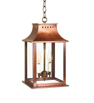 Northeast Lantern 11312-LT2 Rockland Small Square Pagoda Hanging 2 Light Candelabra Sockets Clear Glass 36" Chain - Crescent Harbor