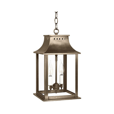Northeast Lantern 11312-LT2 Rockland Small Square Pagoda Hanging 2 Light Candelabra Sockets Clear Glass 36" Chain 7