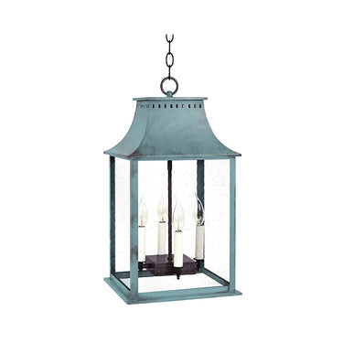 Northeast Lantern 11332-LT4 Rockland Large Square Pagoda Hanging 4 Light Candelabra Sockets Clear Glass 36" Chain 14