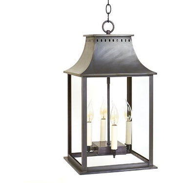 Northeast Lantern 11332-LT4 Rockland Large Square Pagoda Hanging 4 Light Candelabra Sockets Clear Glass 36" Chain - Crescent Harbor