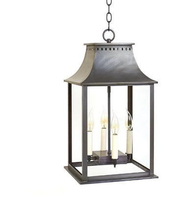 Northeast Lantern 11332-LT4 Rockland Large Square Pagoda Hanging 4 Light Candelabra Sockets Clear Glass 36" Chain - Crescent Harbor