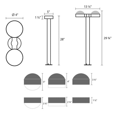 Sonneman 7306-DC.DL Reals 16" LED Double Bollard Dome Cap / Lens-White Glass Shade 5
