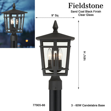 The Great Outdoors Fieldstone 9" High 3 Light Outdoor Post Mount - 77905-66 5