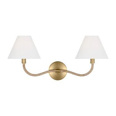 Visual Comfort Studio CW1302BBS Double Sconce in Burnished Brass / Blonde Rattan