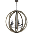 Visual Comfort Studio F3186/6WOW/AF Large Pendant in Weathered Oak Wood / Antique Forged Iron
