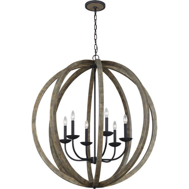 Visual Comfort Studio F3186/6WOW/AF Large Pendant in Weathered Oak Wood / Antique Forged Iron