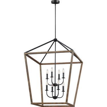 Visual Comfort Studio F3194/8WOW/AF Extra Large Chandelier in Weathered Oak Wood / Antique Forged Iron