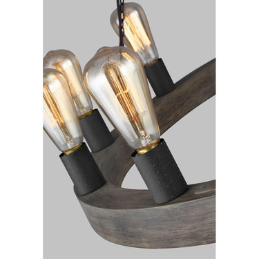 Visual Comfort Studio F3932/12WOW/AF Medium Chandelier in Weathered Oak Wood / Antique Forged Iron
