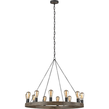 Visual Comfort Studio F3932/12WOW/AF Medium Chandelier in Weathered Oak Wood / Antique Forged Iron