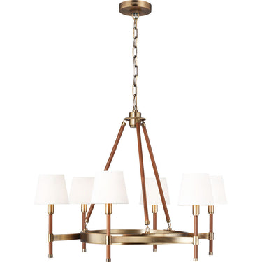 Visual Comfort Studio LC1006TWB Medium Chandelier in Time Worn Brass / Saddle Leather