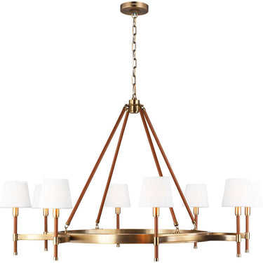 Visual Comfort Studio LC1018TWB Large Chandelier in Time Worn Brass / Saddle Leather