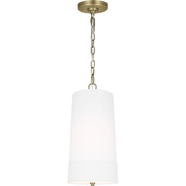 Visual Comfort Studio LP1101TWBWLW Tall Pendant in Time Worn Brass / White Linen w/White Inlay