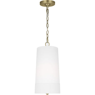 Visual Comfort Studio LP1101TWBWLW Tall Pendant in Time Worn Brass / White Linen w/White Inlay