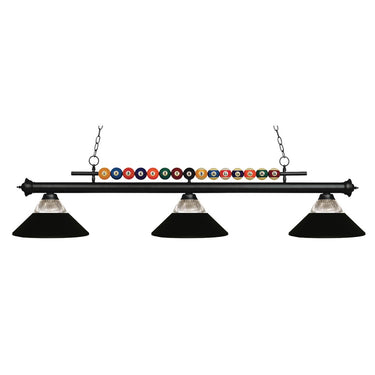 Z-Lite 14" Shark Clear Ribbed and Brushed Nickel 3 Light Billiard Light image 2