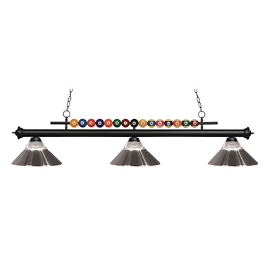 Z-Lite 14" Shark Clear Ribbed and Brushed Nickel 3 Light Billiard Light image