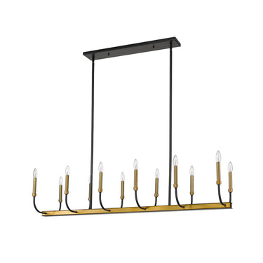 Z-Lite Almet 14.5" 12 Light Linear Chandelier in Matte Black + Olde Brass Finish 4