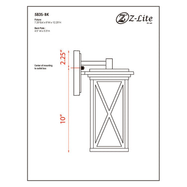 Z Lite Brookside 1 Light 12" Outdoor Wall Light 7