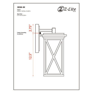 Z Lite Brookside 1 Light 15" Outdoor Wall Light 7
