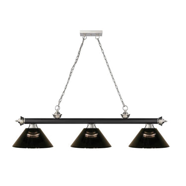 Z-Lite Cordon Three Light Billiard in Matte Black + Brushed Nickel 