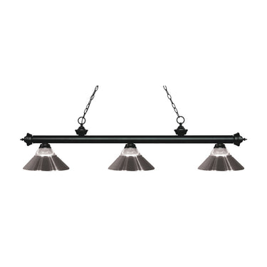 Z-Lite Riviera Clear Ribbed and Matte Black 3 Light Billiard Light image