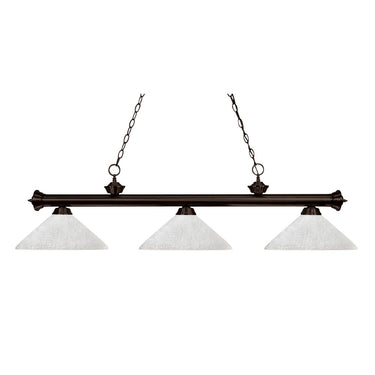 Z-Lite Riviera Glass Bronze White Linen 3 Light Billiard Light image